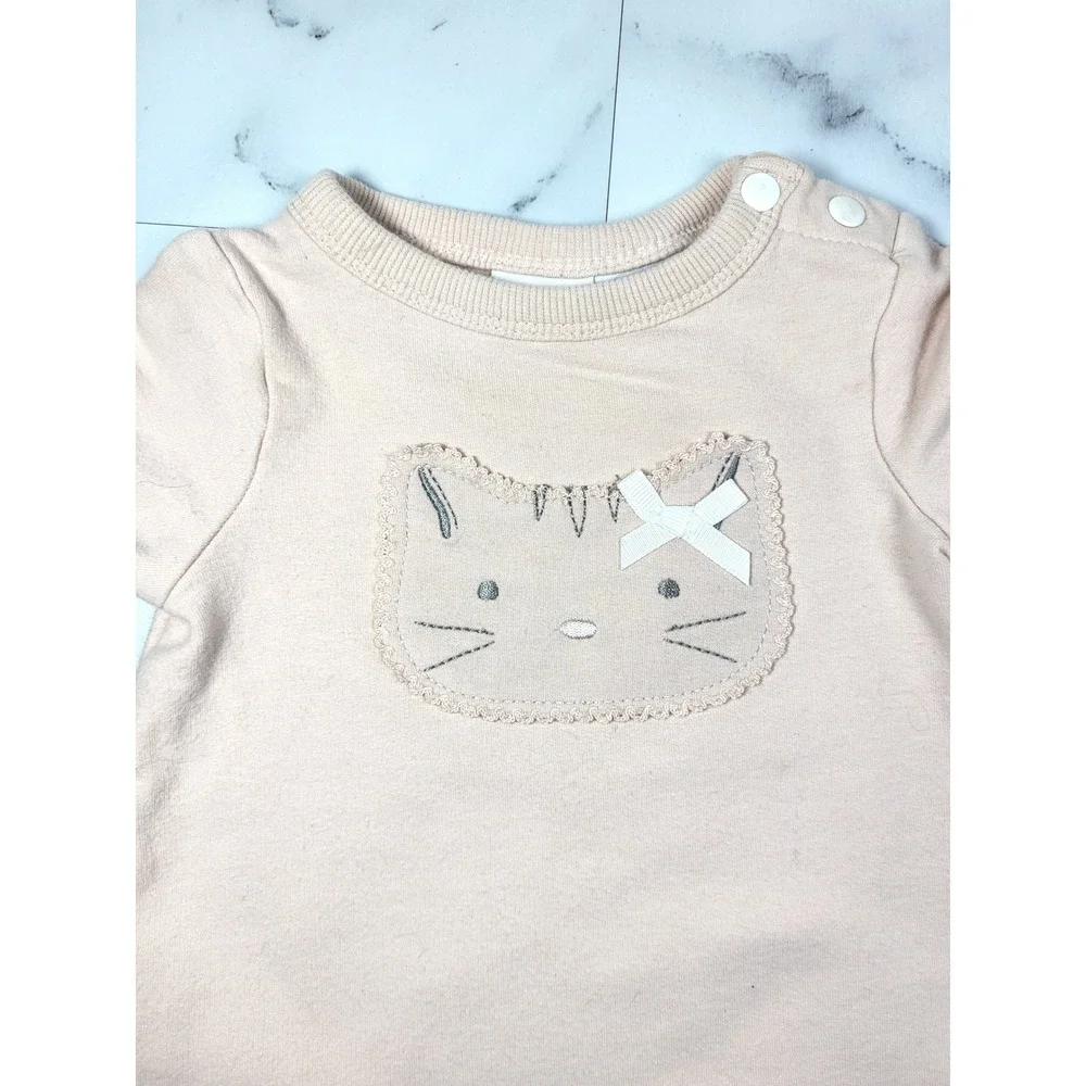 Dylan & Abby Cat Face Sweatshirt Ribbed Leggings 2 Piece Set Pink White 3-6 mo